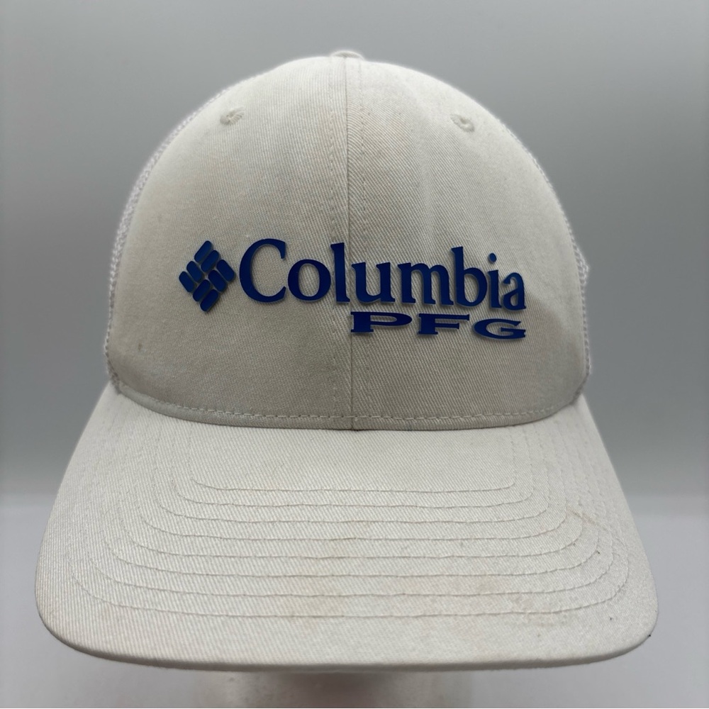 Columbia PFG Logo Small/Medium Flexfit High Crown White Mesh Flag Side Patch Hat